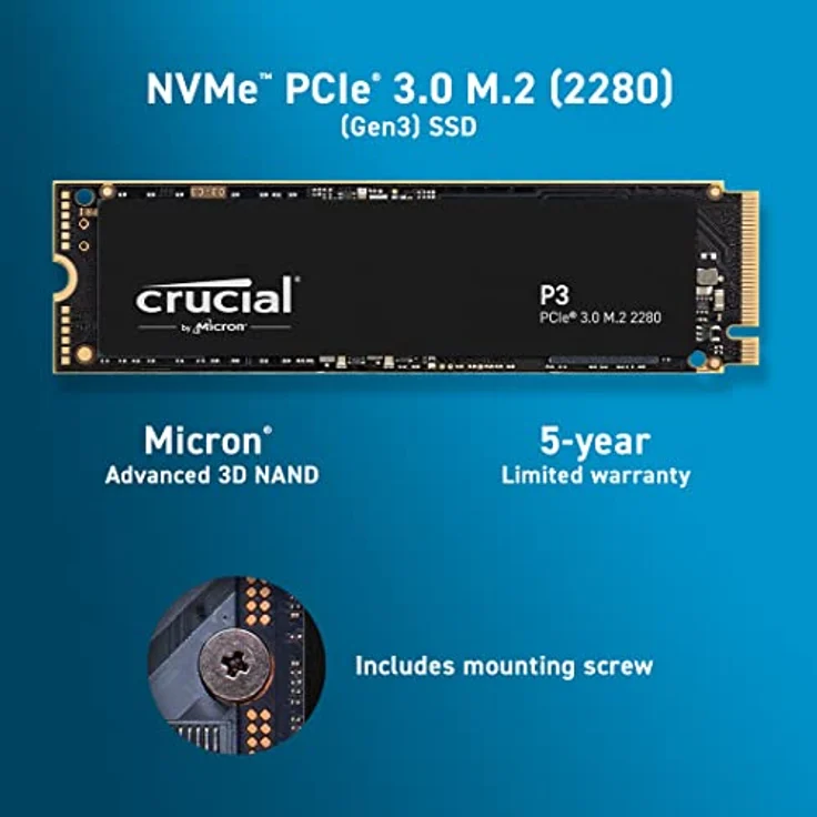 Crucial P3 4TB M.2 PCIe Gen3 NVMe Intern SSD, Bis zu 3500MB/s - CT4000P3SSD8 – Bild 2