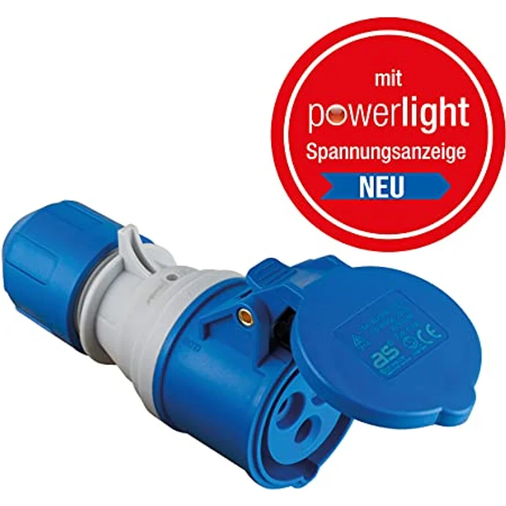 as - Schwabe CEE Kupplung mit POWERLIGHT Spannungsanzeige 230 V, 16 A, 3-polig, Outdoorkupplung, IP44: fremdkörper- und spritzwassergeschützt, zur Verwendung im Außenbereich geeignet, blau 61487 – Bild 5