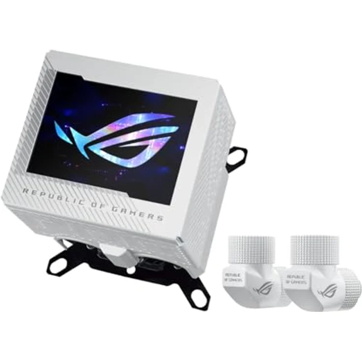 ASUS ROG Ryujin III WB White LCD CPU-Wasserblock (Asetek-Wasserblock mit 178 Mikrokühllamellen und Kühlplatte aus Kupferlegierung, 3,5-Zoll-LCD-Bildschirm, integrierter VRM-Lüfter, ROG Fittings, weiß) – Bild 1