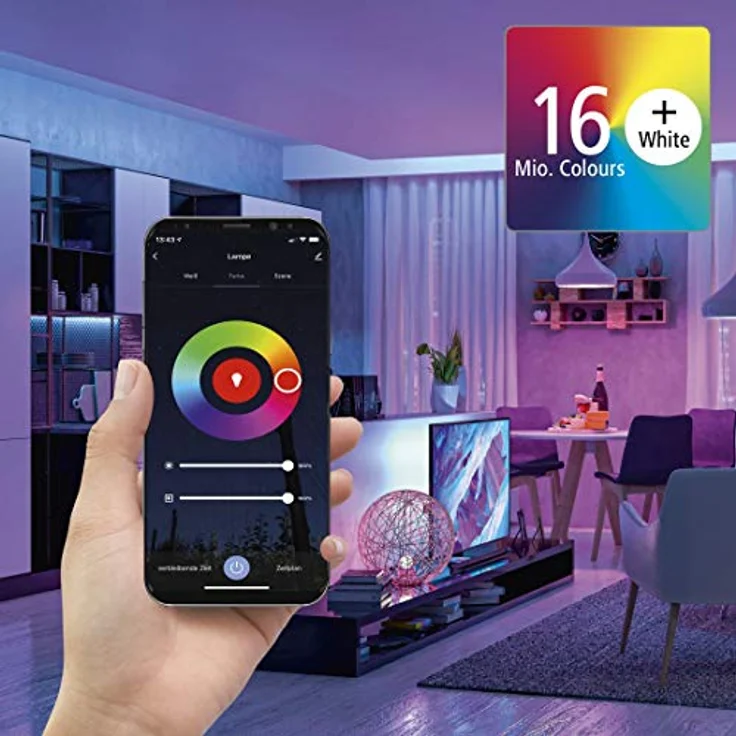 Hama WLAN LED Lampe E27 (Smart Home Lampe 10W Glühbirne, dimmbar, mehrfarbig RGBW, WIFI LED Lampe mit Sprachsteuerung und App, kompatibel mit Alexa, Google, Siri, Apple, kein Hub nötig) – Bild 3