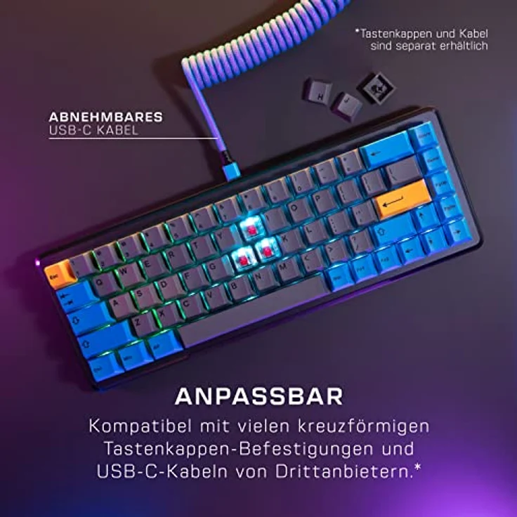Roccat Vulcan II Mini 65% Optical Gaming Tastatur (DE-Layout), RGB-Beleuchtung, abnehmbares Kabel, Aluminiumoberfläche, schwarz, ROC-12-041 – Bild 5
