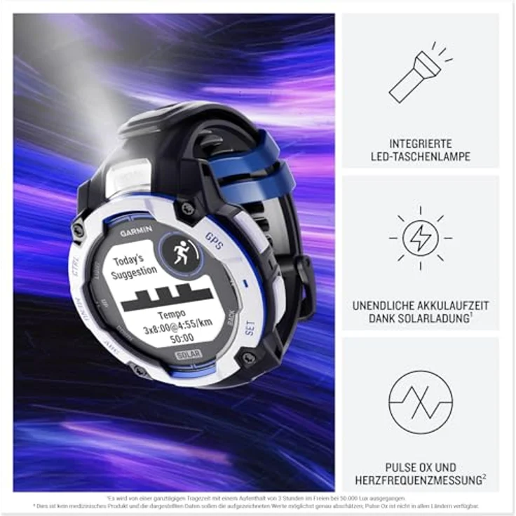 Garmin Instinct 3, Smartwatch 50 mm, Supernova Edition, Solar, Whitestone/Black – Bild 4