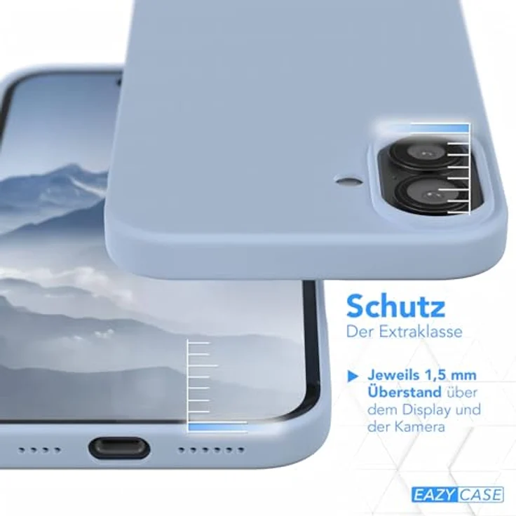 EAZY CASE Premium Silikonhülle für iPhone 16 Plus, Slimcover mit Kameraschutz und Microfaser-Innenfutter, hellblau, kratzresistent, kabelloses Laden, Bumper Schutzhülle – Bild 3