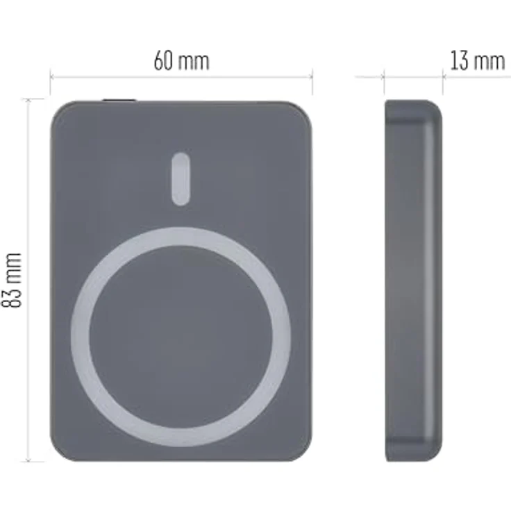 EMOS Powerbank 5 000 mAh WI 522 mit Magnet - magnetischer externer Akku mit Passthrough und Wireless-Charging - USB-C-Ausgang - grau – Bild 5