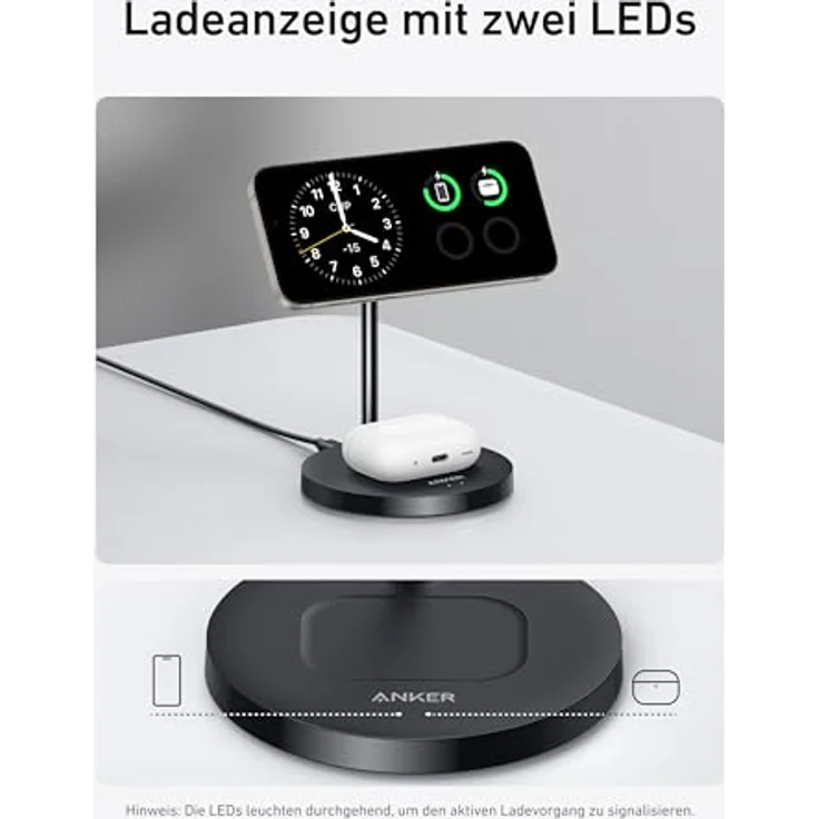 Anker MagGo 15W MagSafe Ladegerät, 2-in-1 Qi2 Induktive Ladestation für iPhone 16/15/14/13/12 und AirPods Pro, mit 1,5m USB-C Kabel, ohne Netzteil – Bild 5