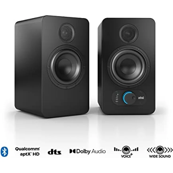 Nubert nuPro SP-200 | Schwarzes Lautsprecherpaar | 2 Stück HDMI eARC-Kompaktboxen | TV-Lautsprecher mit magnetischer Blende | Lowboardlösung mit eleganter Optik | Aktivlautsprecher mit 2 Wege Technik – Bild 2