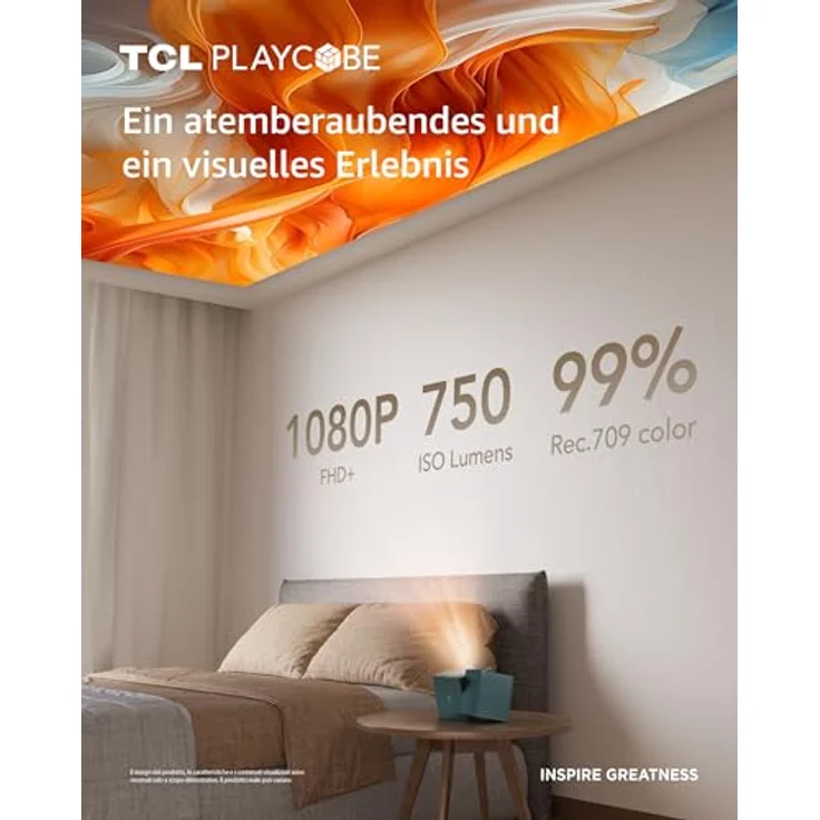 TCL PlayCube 1080P Full-HD DLP-Projektor, Tragbarer GTV-Projektor mit Netflix-Zertifizierung, 750 ISO-Lumen, 4K-Unterstützung, Schwarz – Bild 3