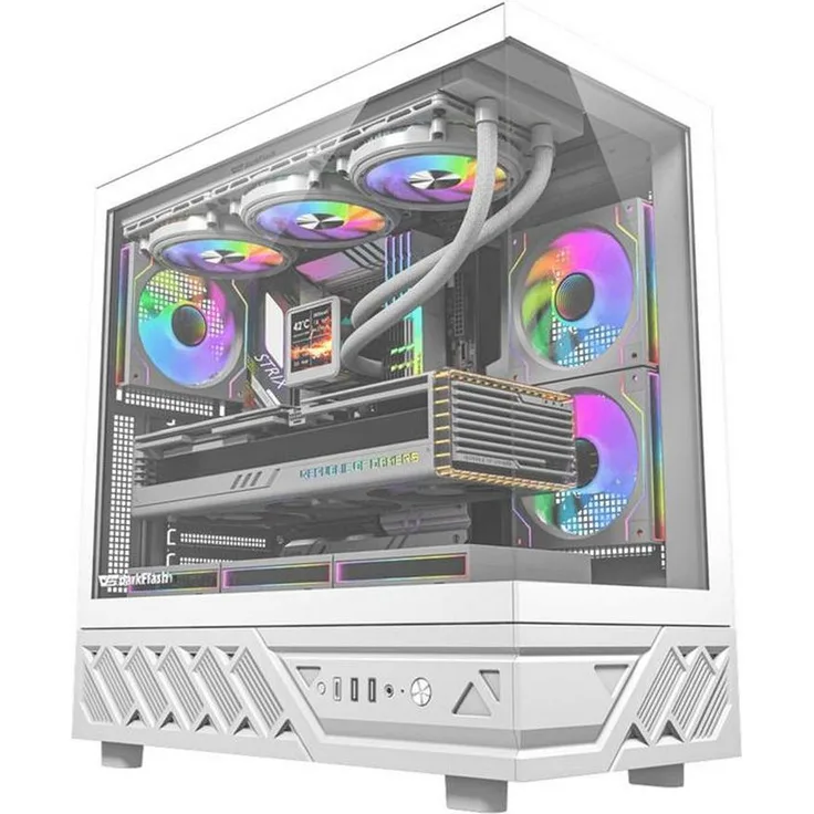 darkFlash DS950 WHT, ATX Computergehäuse mit 270°-Panoramablick und 6 Lüftern, weiß