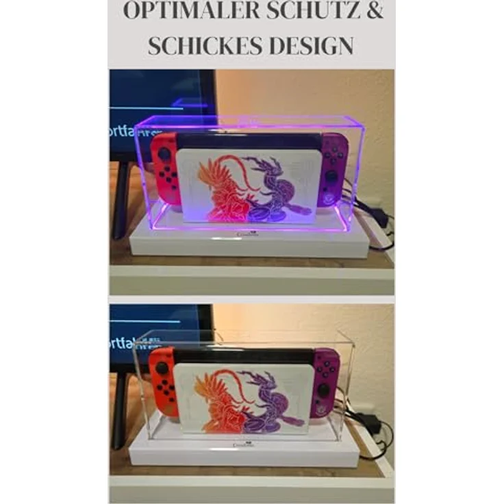 Coradoma Schutzhülle Acryl Case mit LED Beleuchtung für Nintendo Switch/Switch OLED – Transparent, Fernbedienung, Staubschutz und Dekoration - Preisvergleich – Bild 4