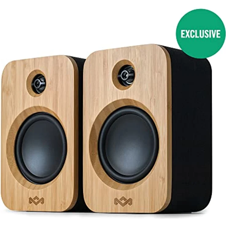 House of Marley Get Together Duo Bluetooth Lautsprecher Bambus - Nachhaltig hergestellte Regallautsprecher, PC Lautsprecher, Soundbar, Netz/25 Std Akku, High-Definition Verstärker, Amazon Exklusiv – Bild 2