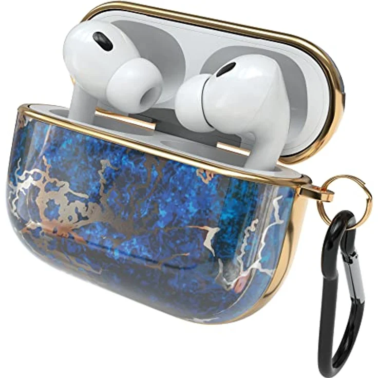 EAZY CASE AirPods Pro 2 Hülle Dunkelblau Marmor Hard Case Stoßfest mit Karabiner - Antikratz Etui rutschfest - für Airpod Pro 2. Generation - EAZY CASE – Bild 1