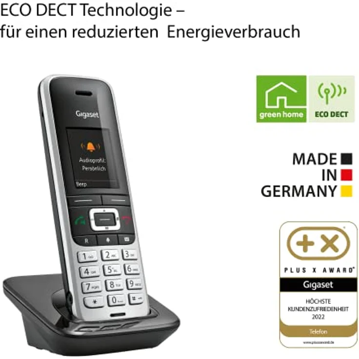 Gigaset Premium 100HX, DECT-Mobilteil mit Ladeschale, Schnurloses Telefon, Erweiterung für Router und DECT-Basis – Fritzbox-kompatibel, Datensynchronisation per USB, top Akustik, Platin-schwarz (S30852-H2669-B111) – Bild 5