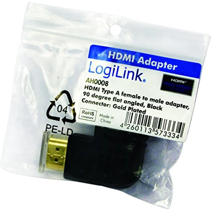 LogiLink AH0008 HDMI High Speed Adapter, 90° flach gewinkelt, vergoldete Kontakte, Stecker auf Buchse, schwarz – Bild 2