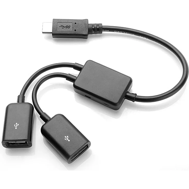 Bolwins H67 USB C Stecker auf Dual USB Buchse Kabel Adapter, 19cm OTG Lade Splitter in Schwarz, USB 3.1 Typ C auf 2x USB 2.0 Typ A