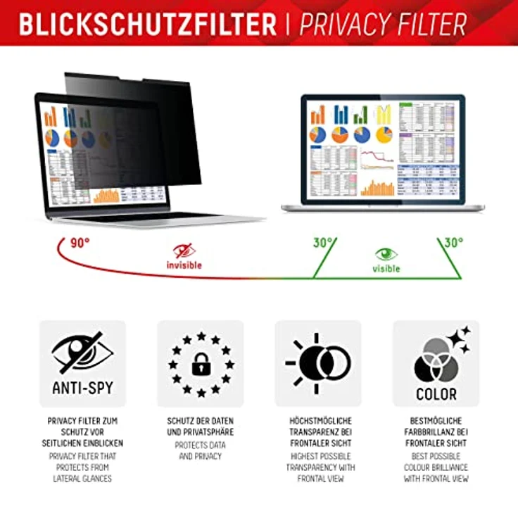 Displex Privacy Safe Magnetischer 2-Wege Blickschutzfilter für Laptop/Notebook 14'' (16:9), 31,6 x 18,4 cm, magnetische Befestigung, abnehmbar, Anti-Reflex- & glänzende Blickschutzfolie – Bild 3