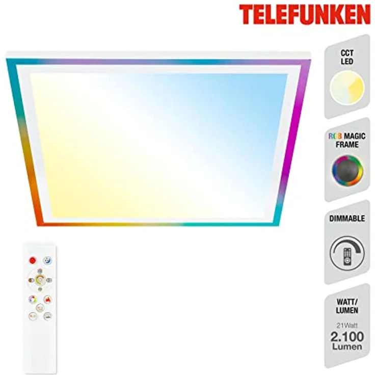 TELEFUNKEN LED Deckenleuchte RGBIC Magic, Dimmbar, Farbwechsel, Fernbedienung, Nachtlicht, 470x470x70 mm (LxBxH), Weiß – Bild 2