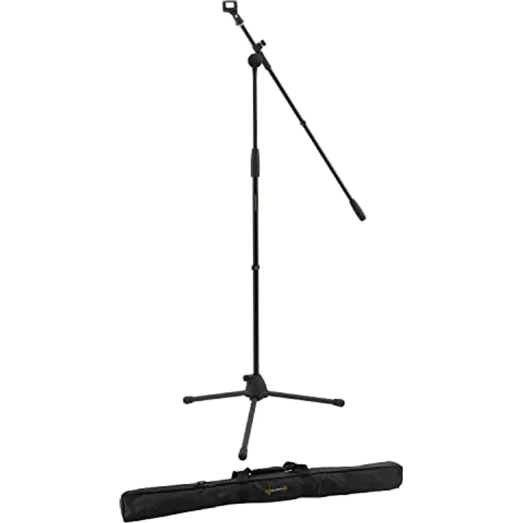 World Rhythm Boom-Mikrofonständer und Mic Clip - Höhenverstellbarer Mikrofonständer mit Stativfuß und Mikrofon-Clip und Tragetasche