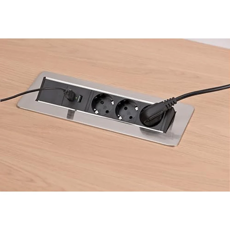 Brennenstuhl Indesk Power USB-Charger Tischsteckdosenleiste - Versenkbare Steckdose 3-fach (2 USB Ladebuchsen, 2m Kabel) silber-schwarz – Bild 7