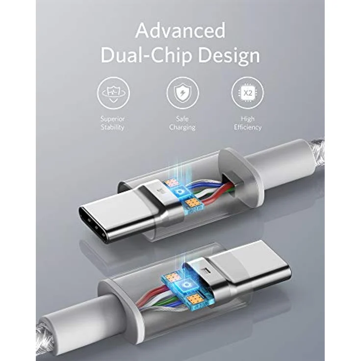 Anker New Nylon USB-C to USB-C 100 W Cable, 3 m, silber (A8758041) – Bild 4