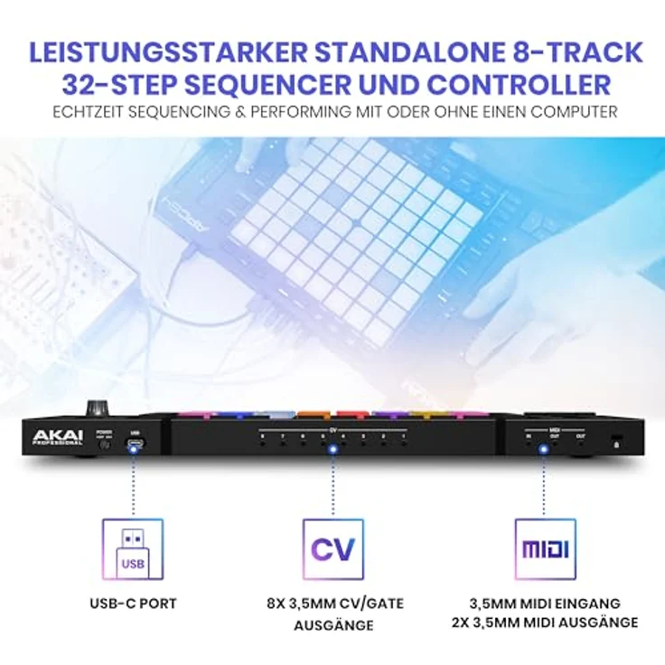Akai Professional APC64 Ableton MIDI Controller mit 8 Touch Strips, Step Sequencer, 64 anschlagsdynamische RGB-Pads, CV Gates, MIDI In/Out, USB-C – Bild 5