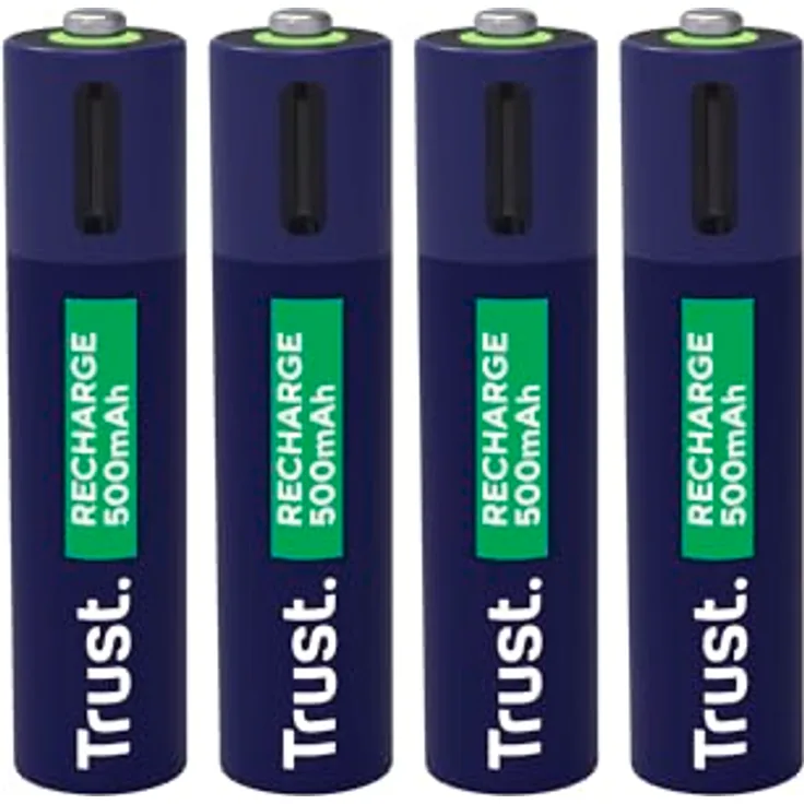 Trust USB-C Wiederaufladbare AAA Batterien, 4er-Pack mit 500 mAh, Schnellladung, grüner LED-Akkustatusanzeige, USB-Kabel enthalten