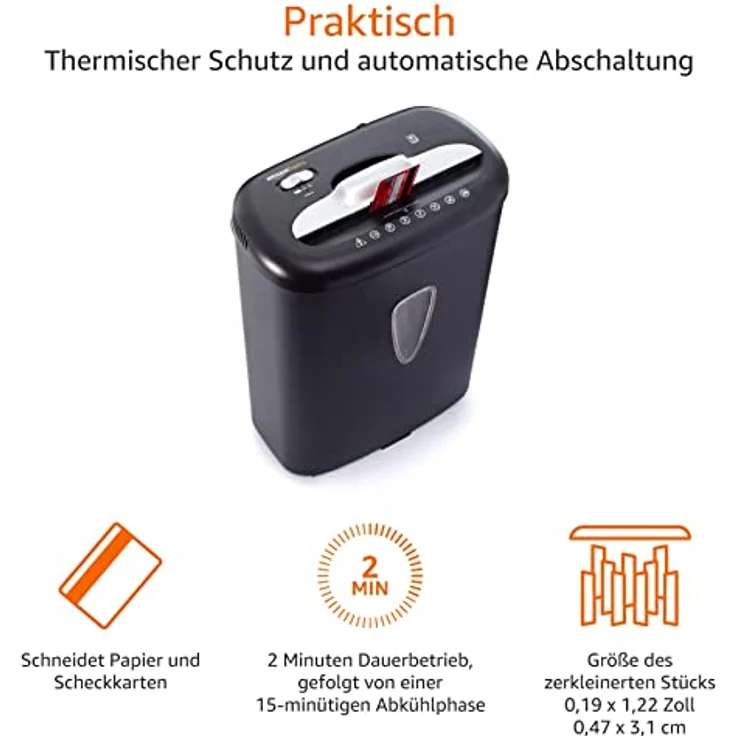 AmazonBasics - Hochsicherheits-Kreuzschnitt-Aktenvernichter für 7-8 Blätter, für Papier und Kreditkarten - Preisvergleich – Bild 5