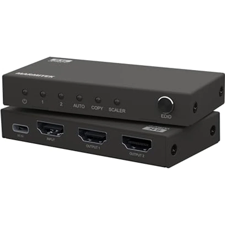 HDMI Splitter 4K120 Gaming - Marmitek Split 712-1 Eingang / 2 Ausgänge - 8K60 - HDMI Verteiler - 48Gbps - HDR 120 Hz - HDMI 2.1 - VRR-ALMM-QMS-QFT - EDID Schalter - Metalles Gehäuse – Bild 1