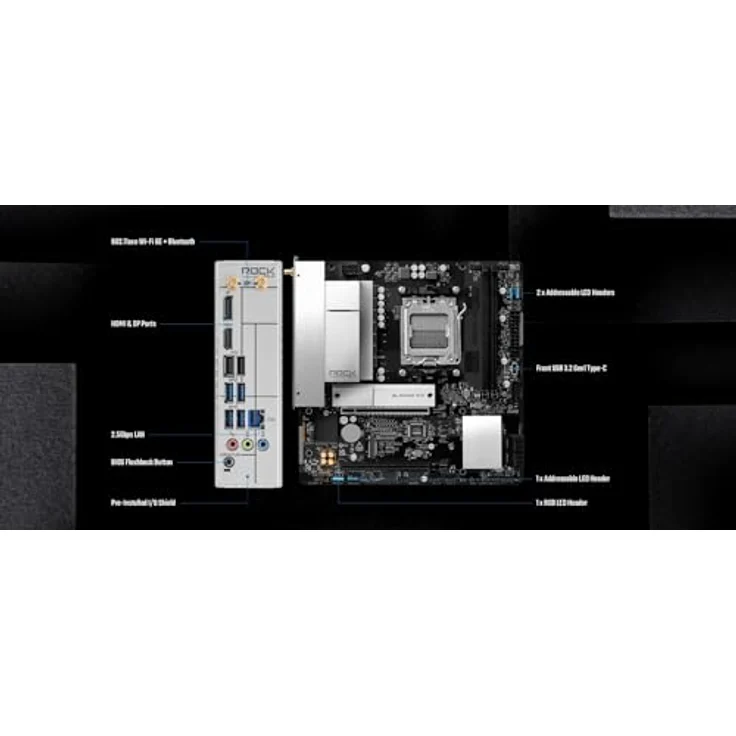 ASRock B850M Rock WiFi AM5 mATX Mainboard, DDR5, PCIe 5.0, HDMI 2.1, WiFi 6E, 2.5G LAN – Bild 3
