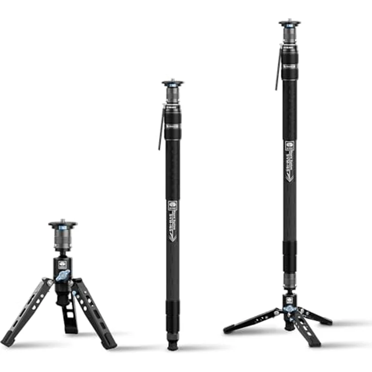SIRUI SVM-165 Einbeinstativ für Kameras, 165,1 cm (65 Zoll) Kohlefaser Einbeinstativ mit Füßen, schnelle Höhenverstellung, leichtes Reise-Einbeinstativ für DSLR-Kamera, modulares 3-in-1 – Bild 1