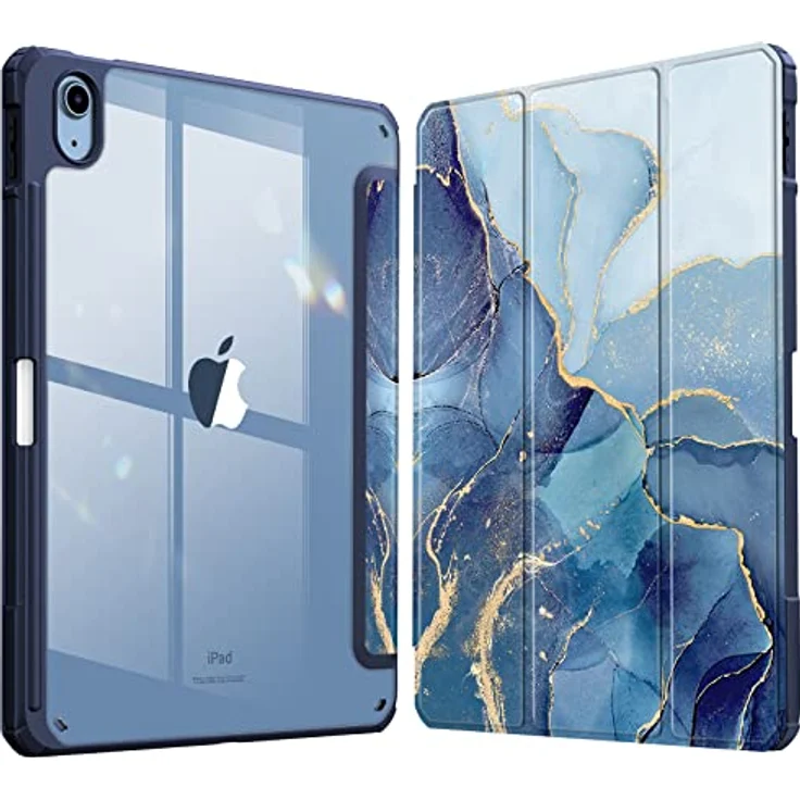 Fintie Hybrid Hülle für iPad 10. Generation 2022 (10.9 Zoll) mit Stifthalter - Stoßfeste Schutzhülle mit transparenter Hartschale auf der Rückseite, Ozean Marmor – Bild 1