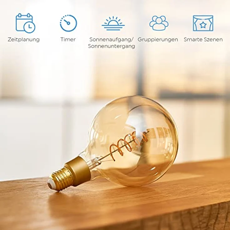 Shelly Vintage G125 Smart Home Glühbirne Dimmbar E27, Digitale Fernbedienung der Retro Glühlampe per App & WLAN, Kompatibel mit Alexa & Google Home, Wifi, 4W, 110V & 220V, Energiesparend, Warmweiß – Bild 4
