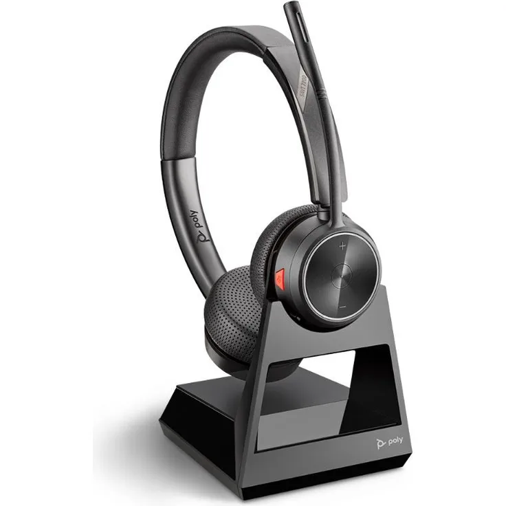 Poly Savi 7220 Office Stereo DECT Headset, schnurloses Headset für Festnetztelefone, bis zu 12 Stunden Sprechzeit, Noise Cancelling, Reichweite bis zu 120 m