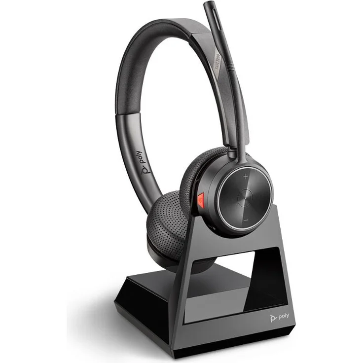 Poly Savi 7220 Office Stereo DECT Headset, schnurloses Headset für Festnetztelefone, bis zu 12 Stunden Sprechzeit, Noise Cancelling, Reichweite bis zu 120 m