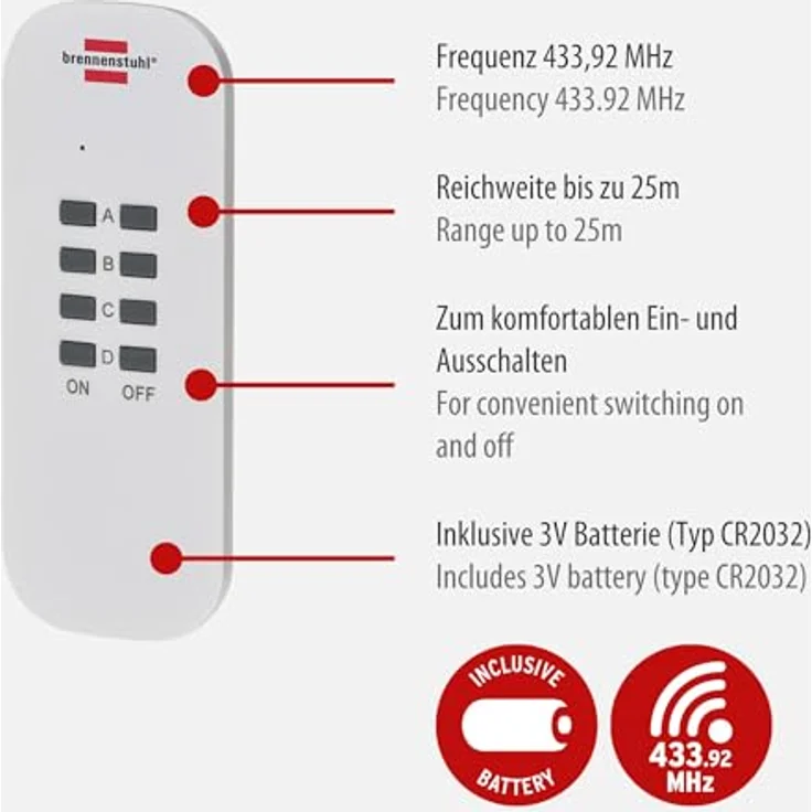 Brennenstuhl Funkschalt-Set RC 1 4001 (4er Funksteckdosen Set Innenbereich, mit Handsender und Kindersicherung) weiß – Bild 3