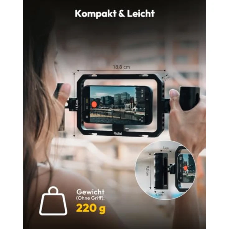 Rollei Universal Smartphone Cage All-in-One Video Rig, Aluminium, ergonomische Griffe, kompatibel mit MagSafe, 20 Gewinde und 4 Cold Shoes – Bild 5