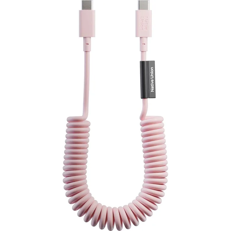 Native Union, USB-C auf USB-C Spiralkabel 60W 1,2m, dehnbar und knotenfrei, Rosa