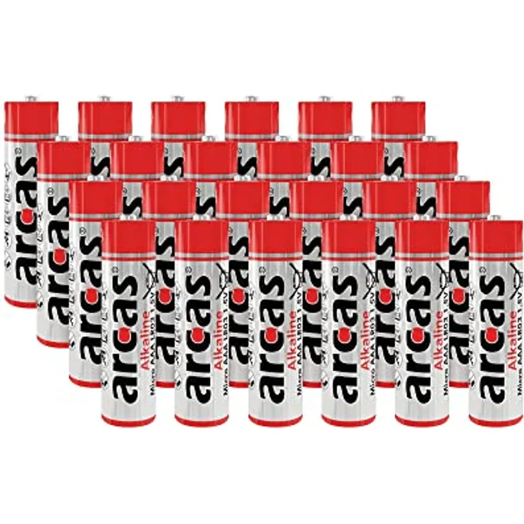 Arcas Alkaline Batterie LR6, AA Mignon, 1,5V, 24 Stück, hohe Leistung, lange Haltbarkeit bis 5 Jahre, cadmium- und quecksilberfrei