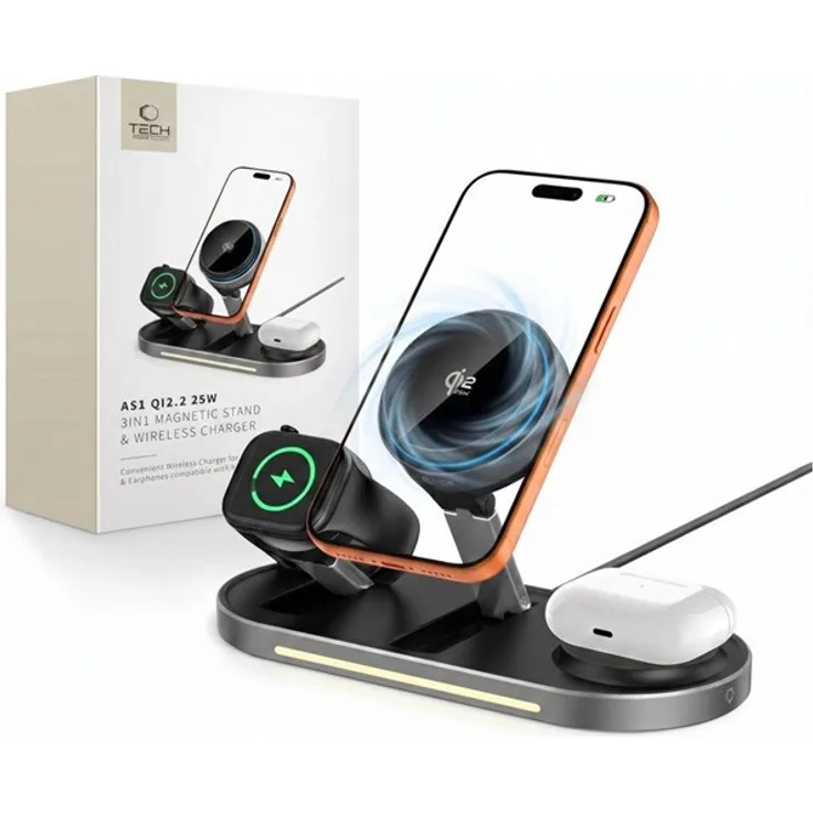 Tech-Protect A51 MagSafe 3in1 Wireless Charger, 25W Qi2.2, mit aktivem Kühlungssystem, Schwarz