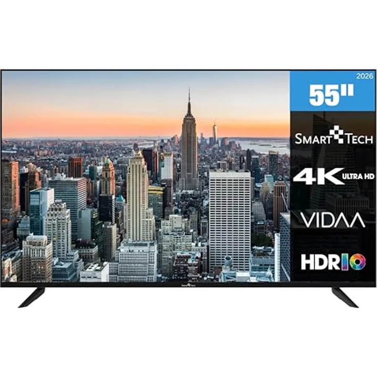 Smart Tech QLED Fernseher 55QV02K, 55 Zoll 4K UHD Smart TV mit HDR, Bluetooth, Triple-Tuner und VIDAA