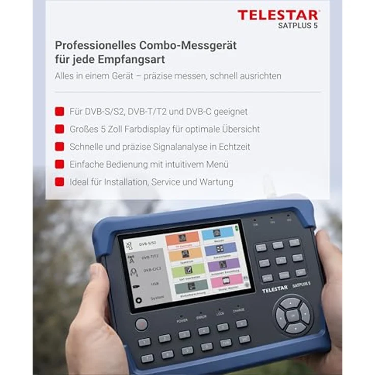 Telestar TELESTAR SATPLUS 5, SAT Messgerät für DVB-S/DVB-S2/DVB-C/DVB-T2 mit 5" Bildschirm, Live-TV-Bild, Lithium-Ionen-Akku, tragbar – Bild 3