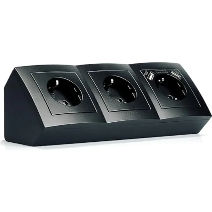McPower Steckdosenblock Unterbausteckdose Flair inkl. 3-Fach Steckdosen + 2X USB-A, 230V~/16A, Aufbau, schwarz, matt