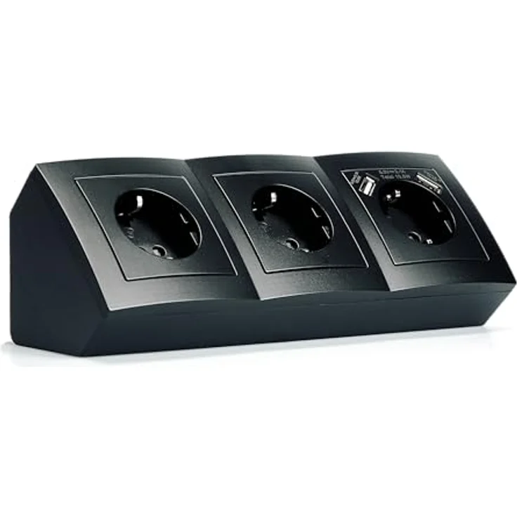 McPower Steckdosenblock Unterbausteckdose Flair inkl. 3-Fach Steckdosen + 2X USB-A, 230V~/16A, Aufbau, schwarz, matt – Bild 1