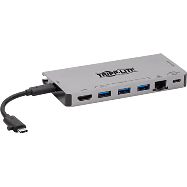 Tripp Lite U442-DOCK5D-GY Tripp Lite USB-C-Dock – 4K HDMI, USB 3.2 Gen 1, USB-A-Hub, GbE, Speicherkarte, 100 W PD-Aufladung, abnehmbares Kabel (U442-DOCK5D-GY)