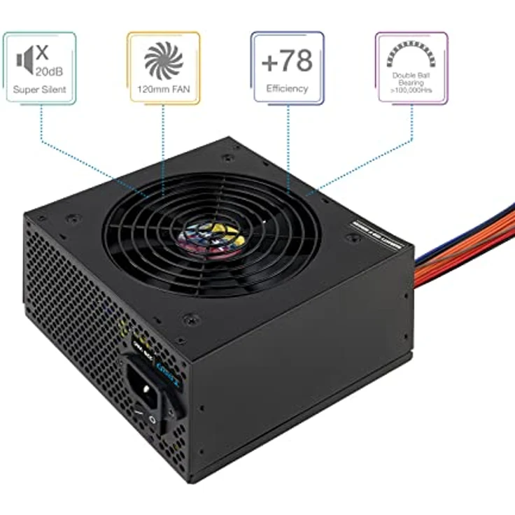 TOOQ TQAPOLO-600SP, 600 W ATX-Netzteil mit aktivem PFC und 140-mm-Lüfter, Schwarz – Bild 2