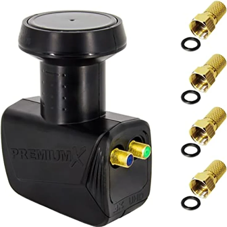 Premium X Twin LNB schwarz SAT Direktanschluss 2 Teilnehmer Satellit TV Signalumsetzer DVB-S2 HD 4K inkl. 4X F-Stecker – Bild 1