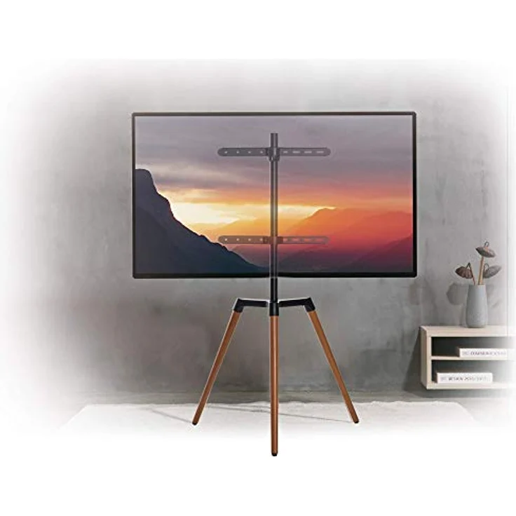 EasyLife Design STAFFELEI Tripod TV-Stativ, Halterung bis 65 Zoll für Fernseher/Monitor, 140° schwenkbar, höhenverstellbar, VESA bis 400x400, Schwarz/Nussbaum dunkel – Bild 2