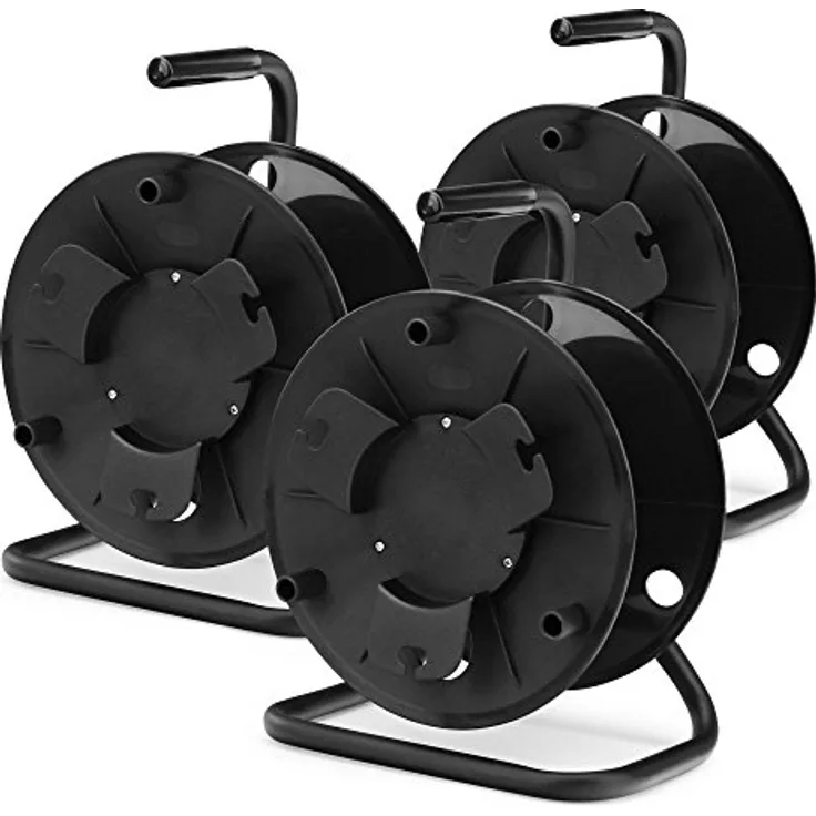 Pronomic 3x KT-100 Kabeltrommel leer (Leertrommel für Kabel, Draht, Seil, Schlauch usw.) schwarz, Rundspule aus Kunststoff, praktische Klemmschlitze, ergonomischer Haltegriff