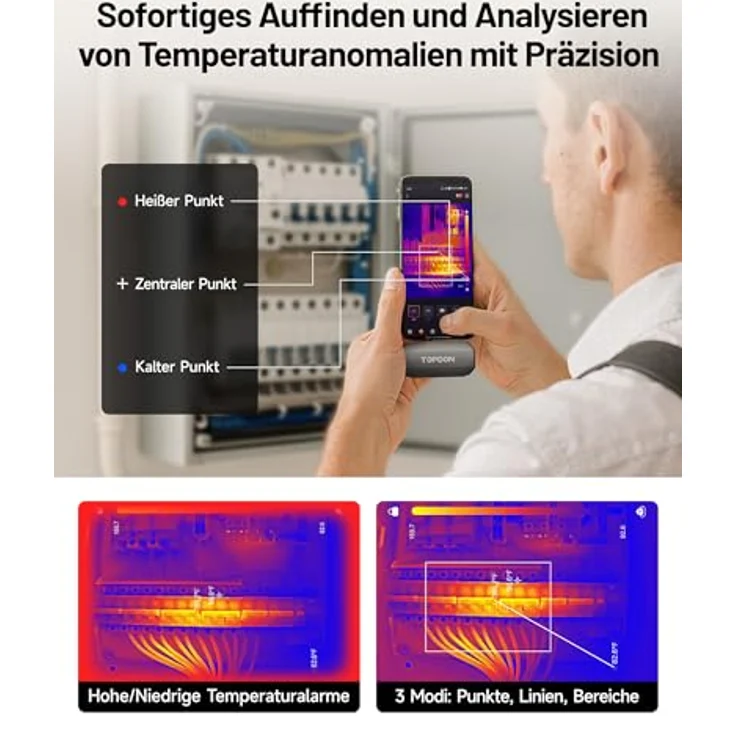 TOPDON TC002C Duo Wärmebildkamera, 512×384 TISR-Superauflösung, USB-C, 25Hz, -20°C bis 550°C, für Gebäudeinspektionen, Fahrzeuge, Leckagen, HLK – Bild 5