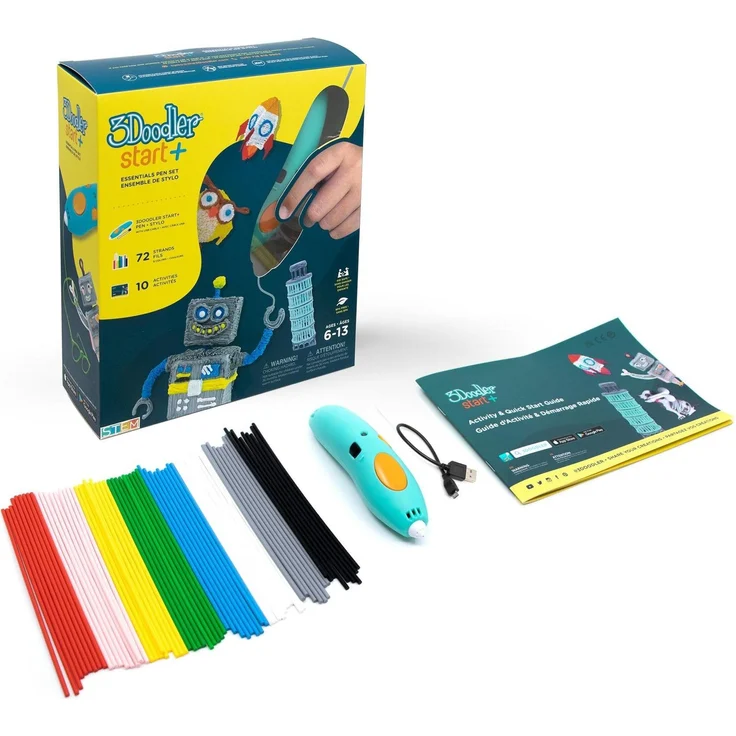 3Doodler Start PLUS 3D Druckstift, sicherer 3D Pen mit 0.77 mm Düsenöffnung, Turquoise und Yellow, inkl. 48 ECO-Patronen