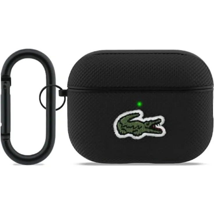 CG Mobile Lacoste Petit Pique Krokodil-Logo-Hülle für AirPods Pro 3, Schwarz, Kunststoff mit Karabinerhaken